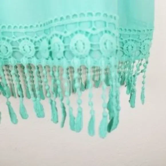 Jodi Kristopher Dress Sleeveless Mint Green Fringe - Picture 15 of 16